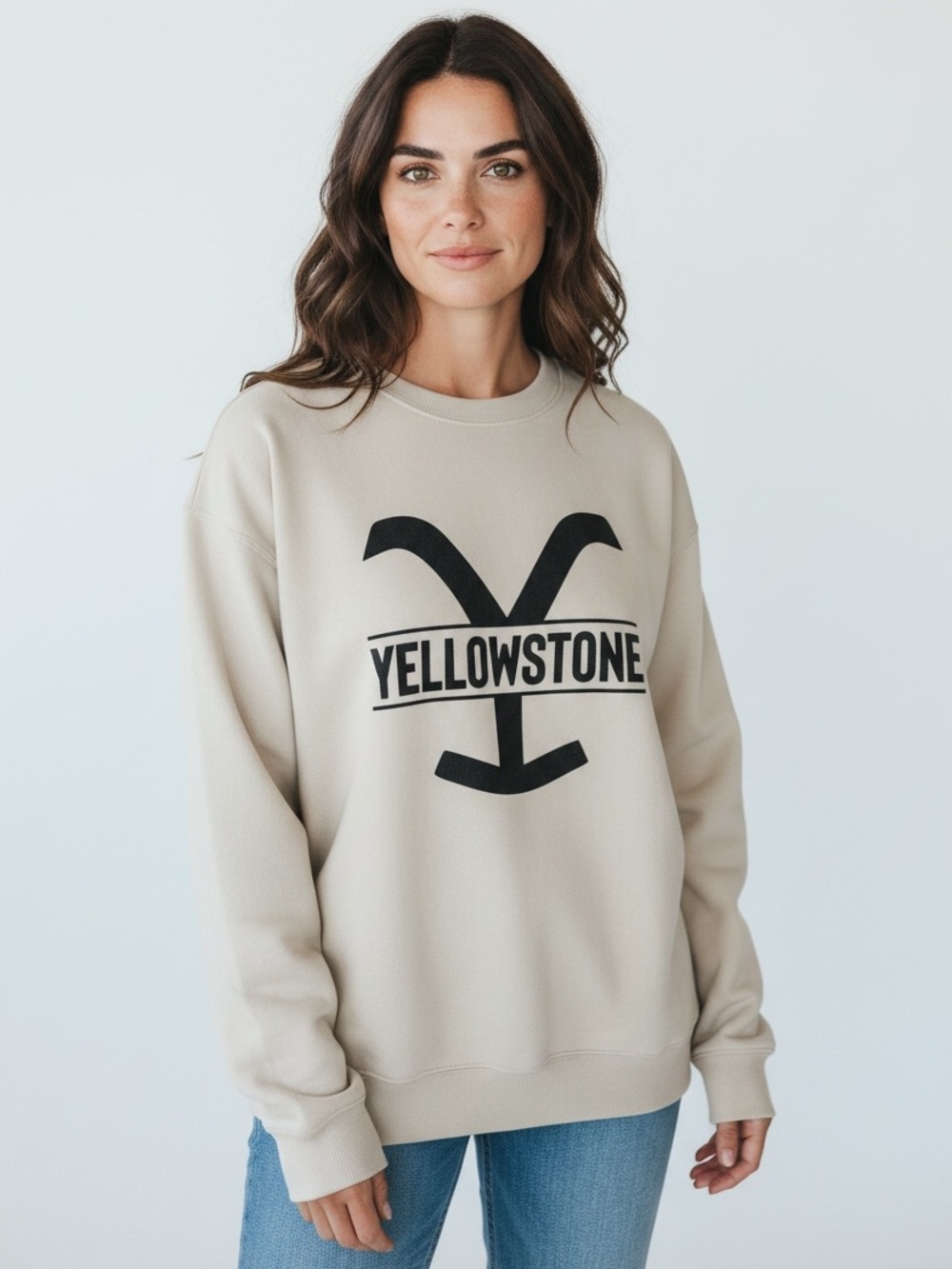 YELLOWSTONE Y Women’s Sweatshirt Size Medium M Neutral Soft Beige Color